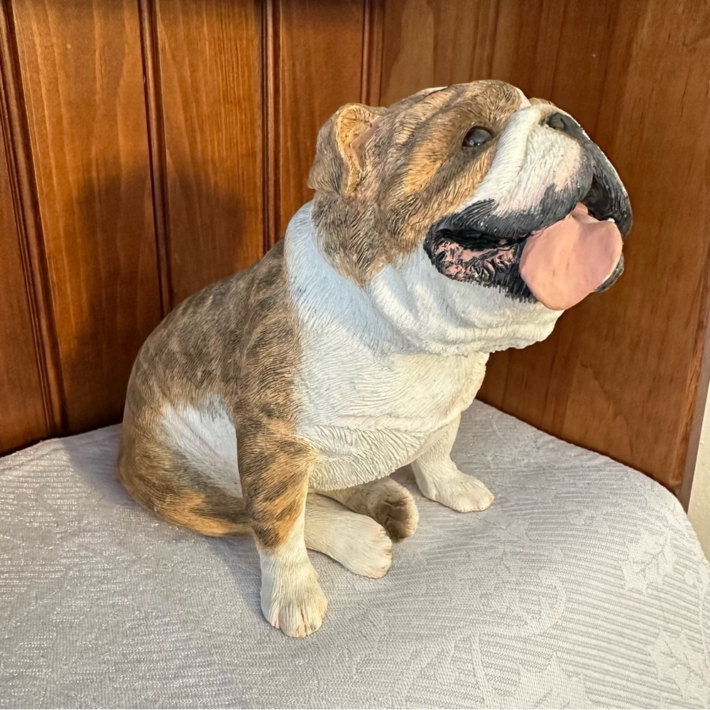 Original Size Sandicast Sculpture Brindle Fawn Bulldog Tongue Out Sitting 2006